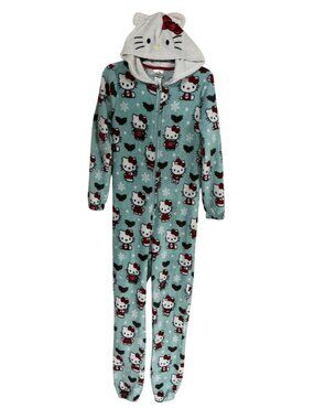 Hello Kitty Sanrio Adult Small Fleece Hooded Holiday One Piece Pajama